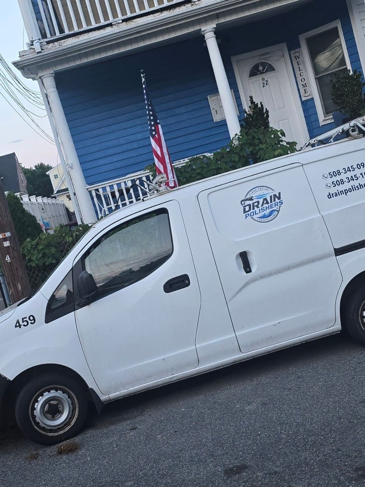 Drain Polishers van parked on Wall Street in Brockton, MA